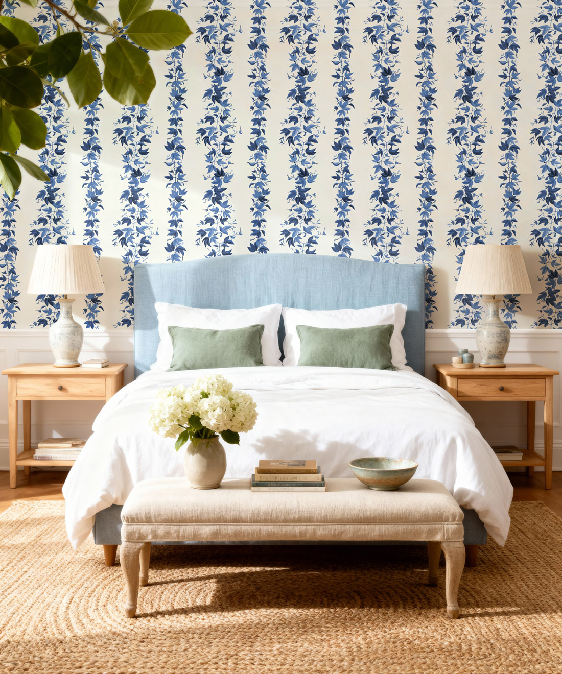 Antibes Decorative Textile Wallpaper • Hand Painted Botanical Wallcovering  • Milton \u0026 King, image size:1100x1320