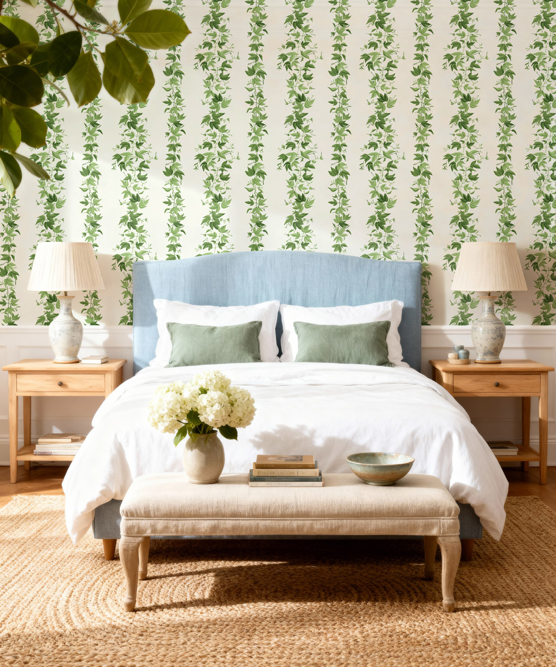 Antibes Decorative Textile Wallpaper • Hand Painted Botanical Wallcovering  • Milton \u0026 King, image size:1100x1320
