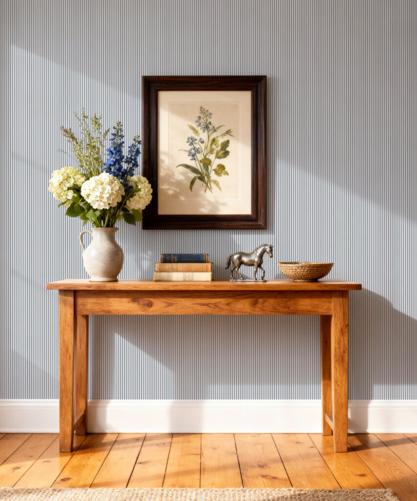 Ticking Stripe (Heritage Hall) Wallpaper - Colourway: Harbour Navy - Insitu