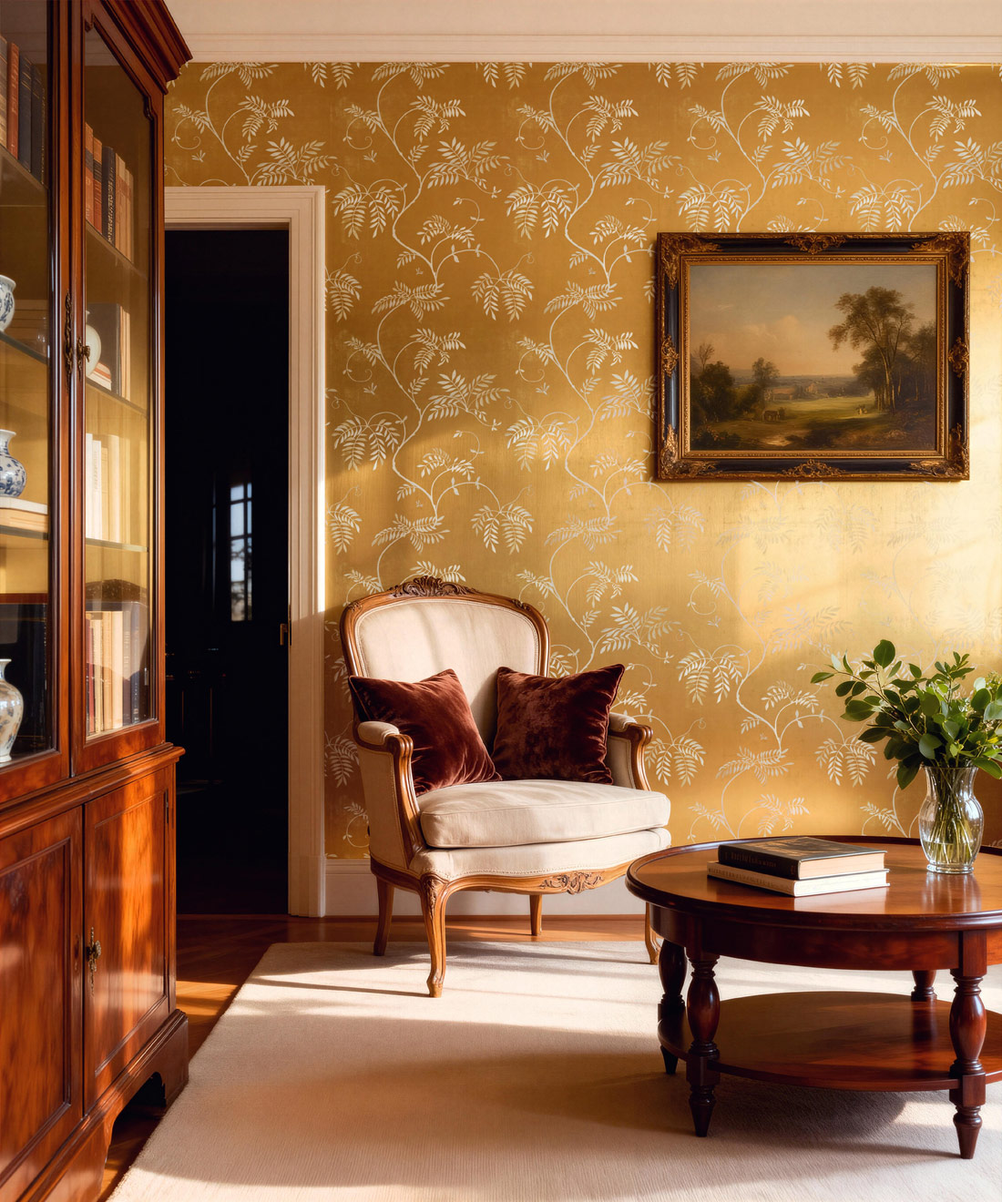 Wisteria Vine Metallic Wallpaper - Colourway: Gold - Insitu