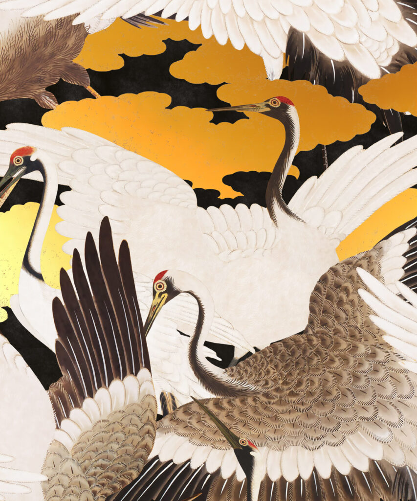 Cranes Metallic Wallpaper - Colourway: Yuri (Gold) - Swatch
