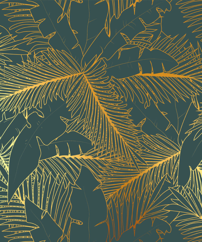 Art Deco Palm Metallic Wallpaper - Colourway: Forest Green (Gold) - Swatch