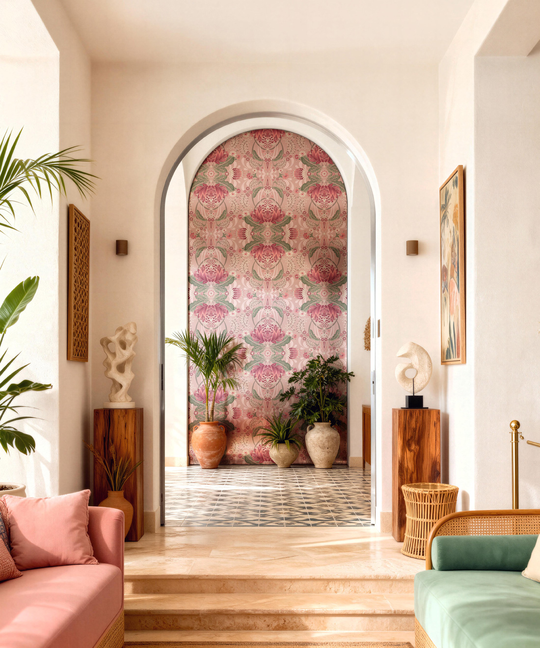 Bush Beauty Metallic Wallpaper - Colourway: Pink (Silver) - Insitu