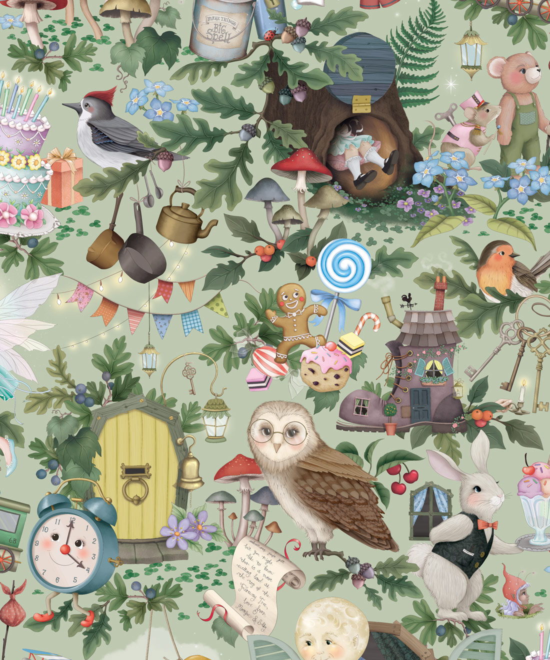 The Faraway Tree Wallpaper - Colourway: Sage - Swatch