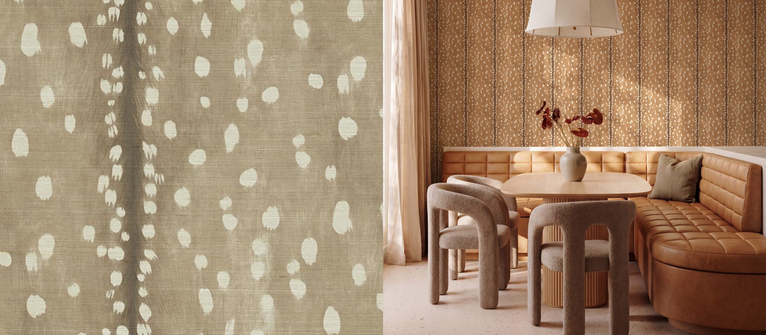 Split image of grasscloth installed and close up