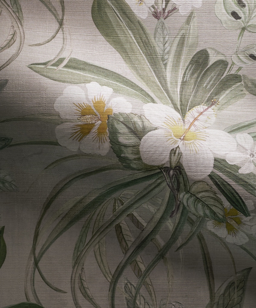 Close up of texture on the Hibiscus at Double Bay Grasscloth Wallpaper